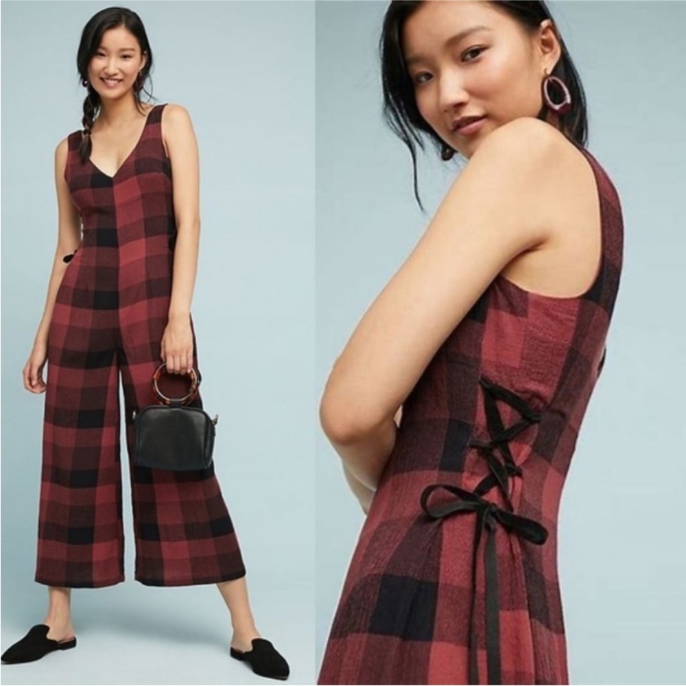 Ett:twa Anthropologie Checked Wide Leg Jumpsuit